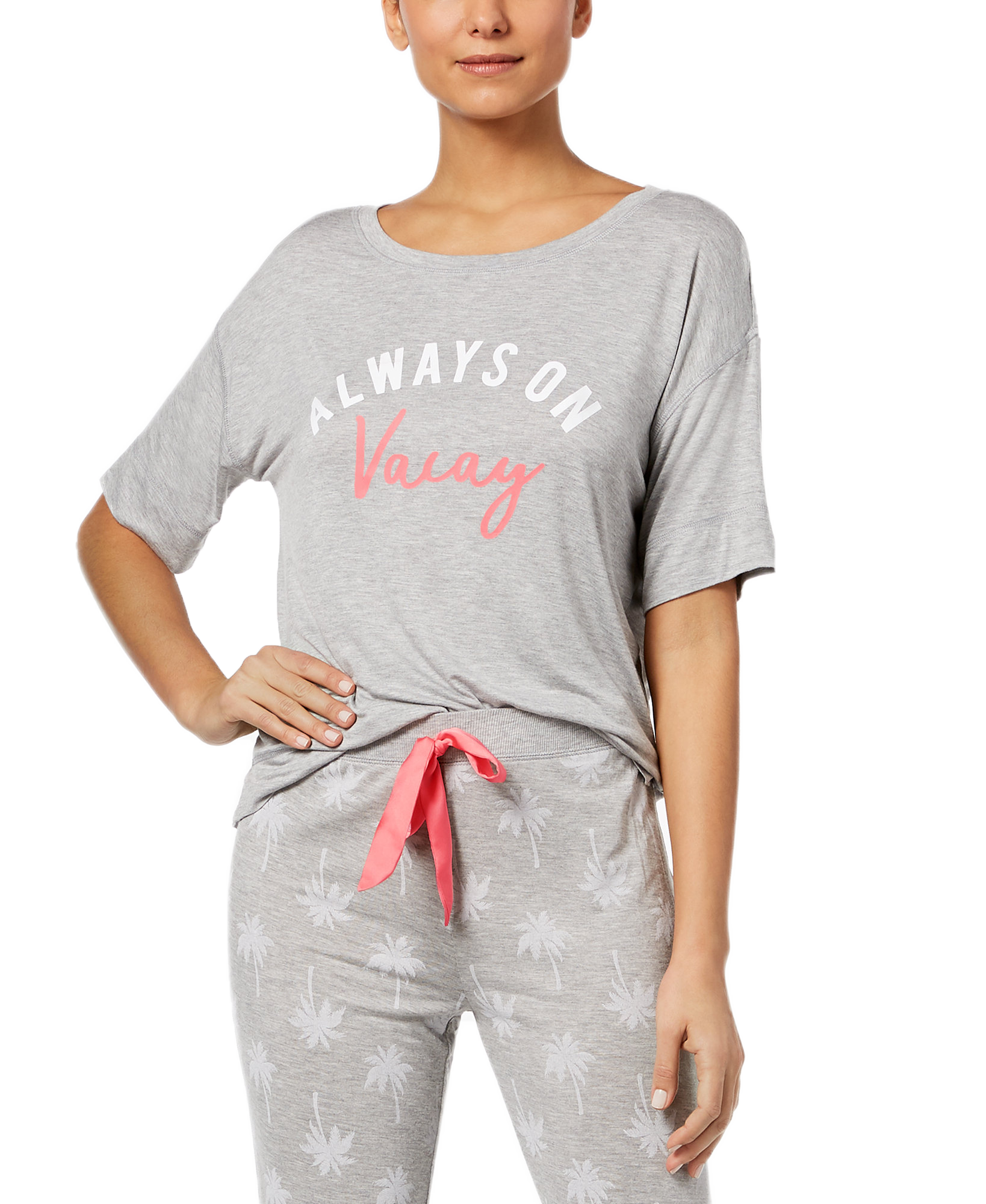 Jenni by Jennifer Moore Women Graphic Print Pajama Top Sleep Grey Heather