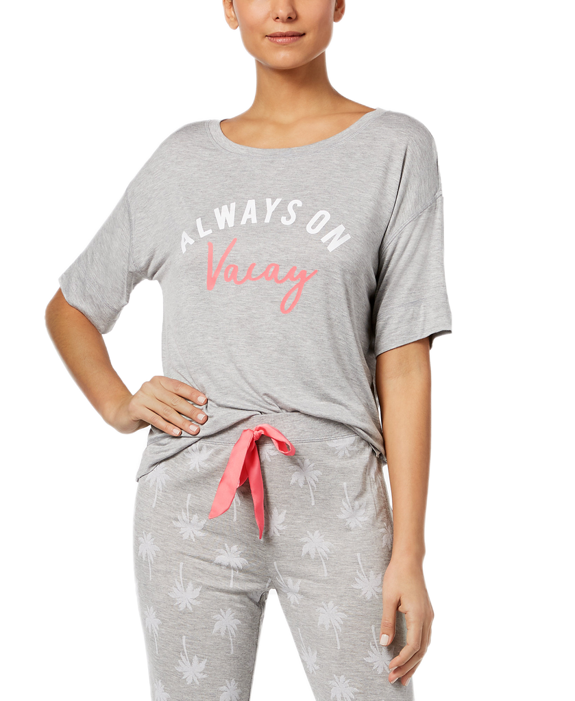 Jenni by Jennifer Moore Women Graphic Print Pajama Top Sleep Grey Heather