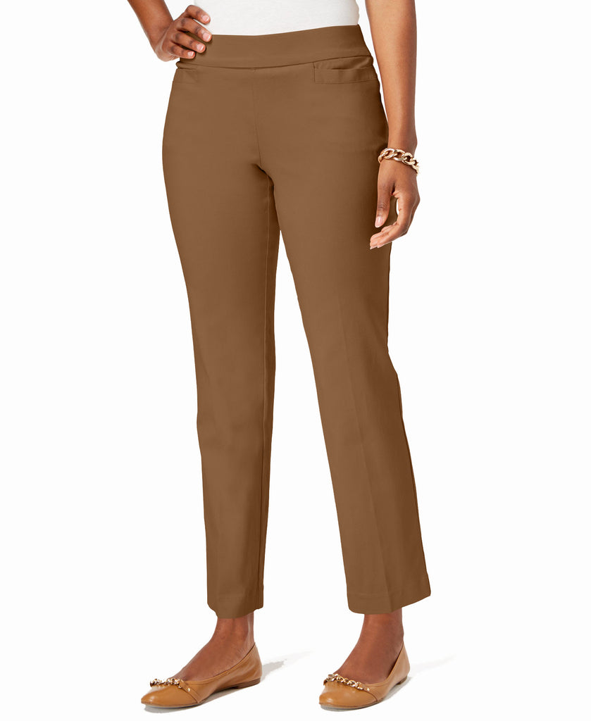 JM Collection Women Pull On Tummy Control Slim Leg Pants Brown Clay