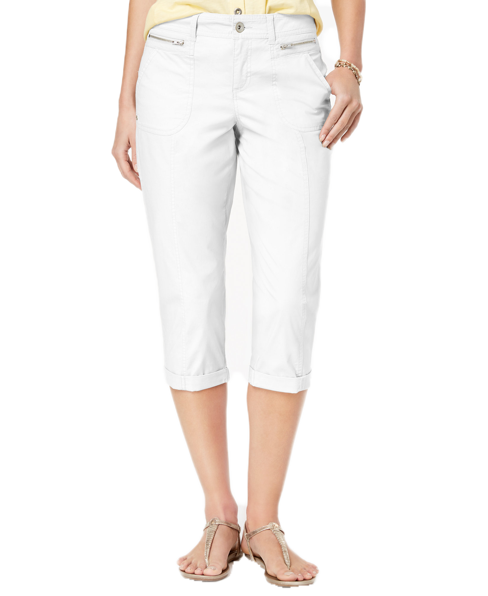 Style & Co Women Petite Cuffed Capri Pants Bright White