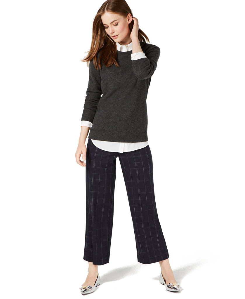 Charter Club Women Petite Crew Neck Cashmere Sweater Heather Cinder