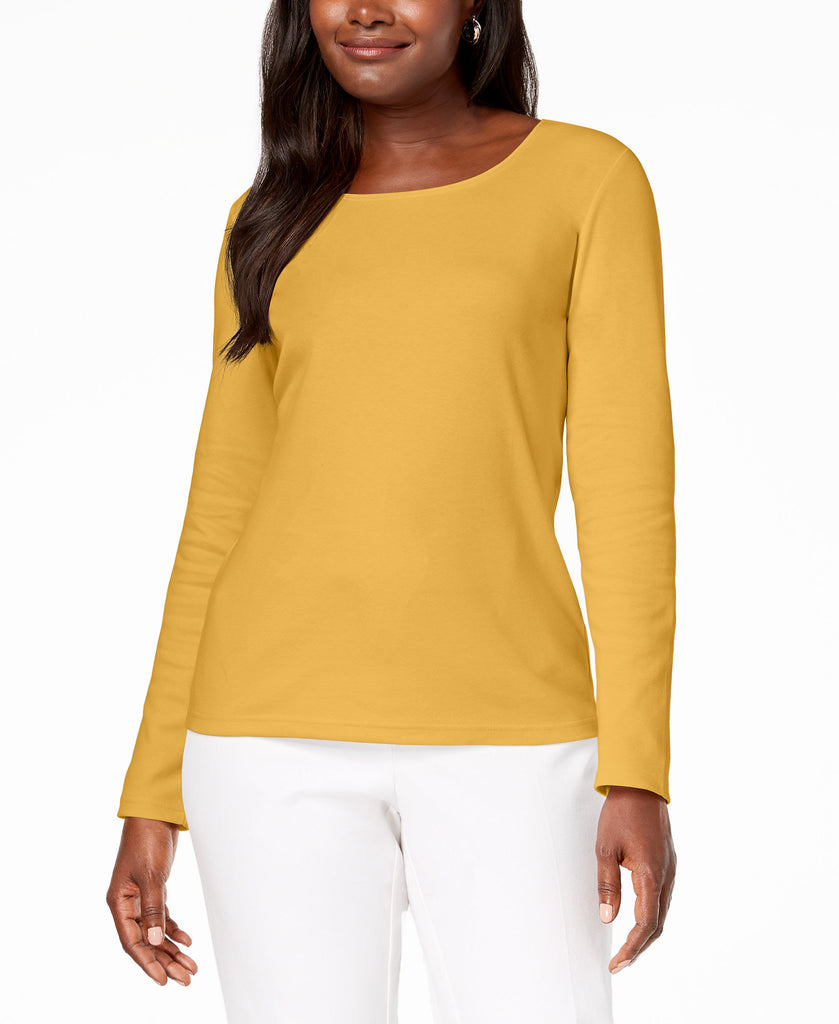 Karen Scott Women Cotton Scoop Neck Top Warm Gold