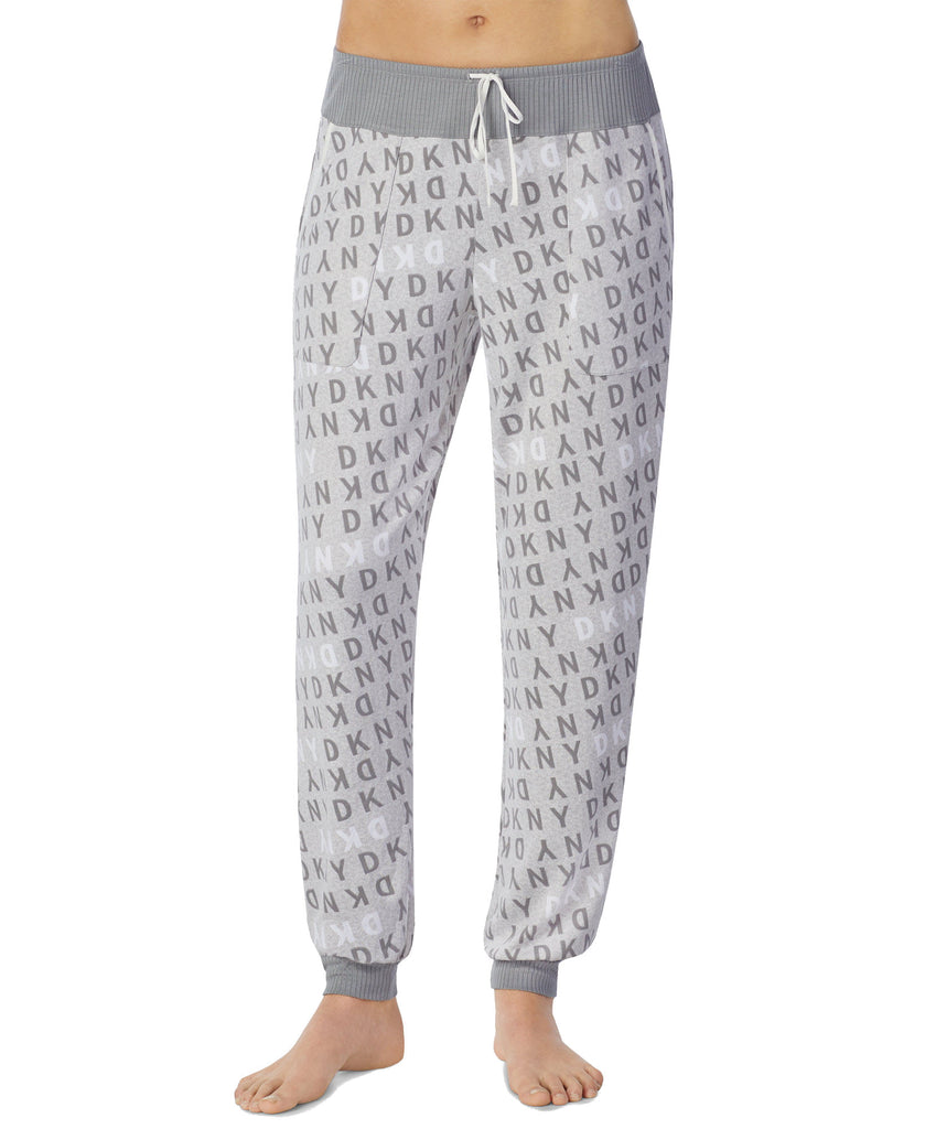 DKNY Women Logo Knit Jogger Pajama Pants Grey