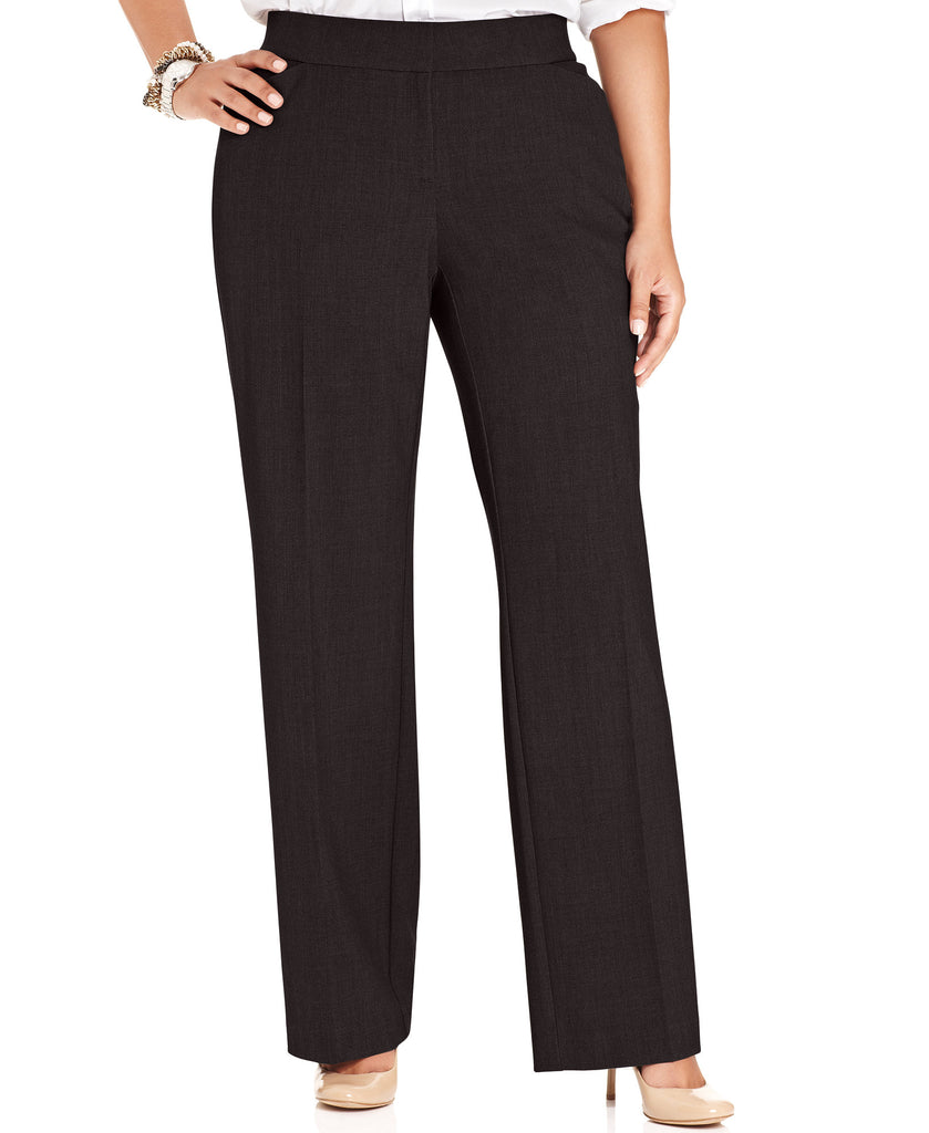 JM Collection Women Plus Curvy Fit Straight Leg Pants Espresso Roast