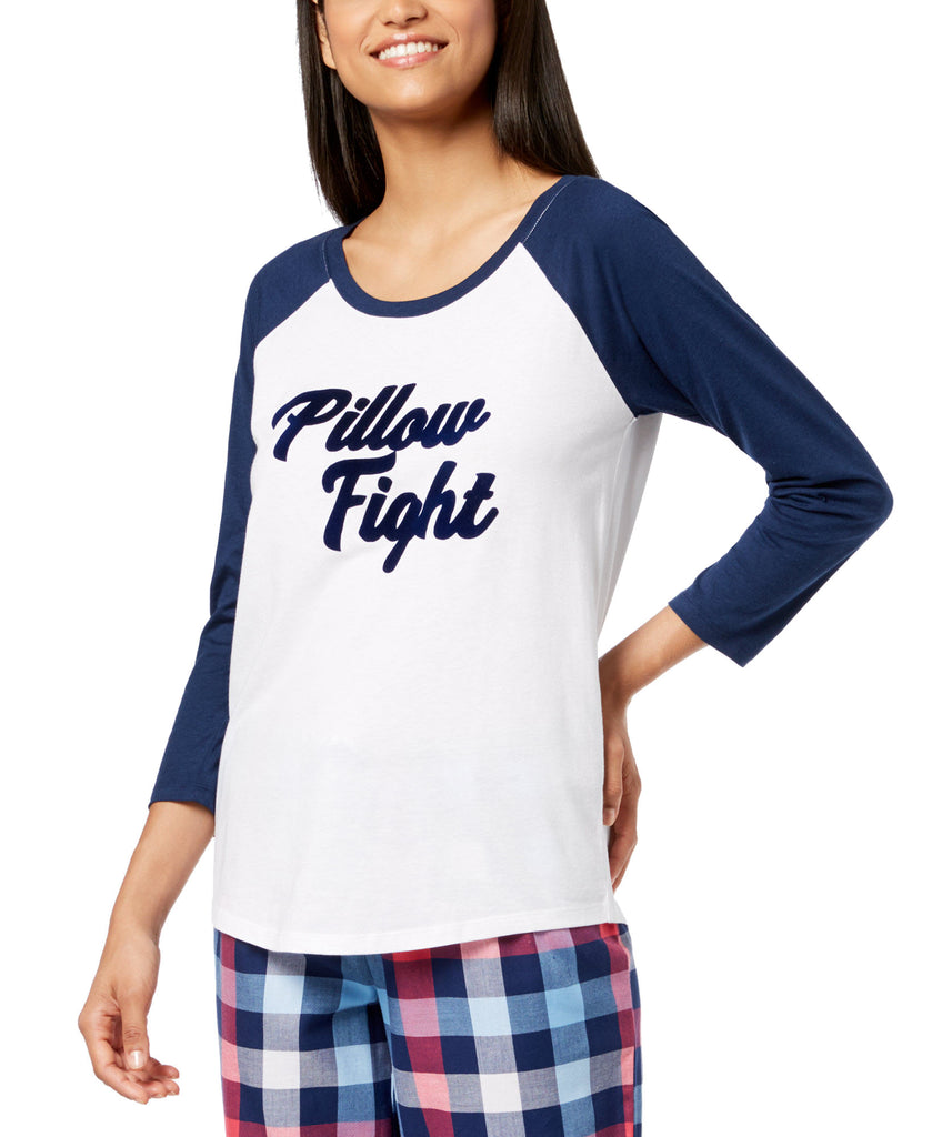 Jenni by Jennifer Moore Women Raglan Sleeve Graphic Pajama Top Pillow Fight