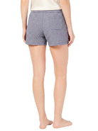 Person wearing blue striped shorts on a white background