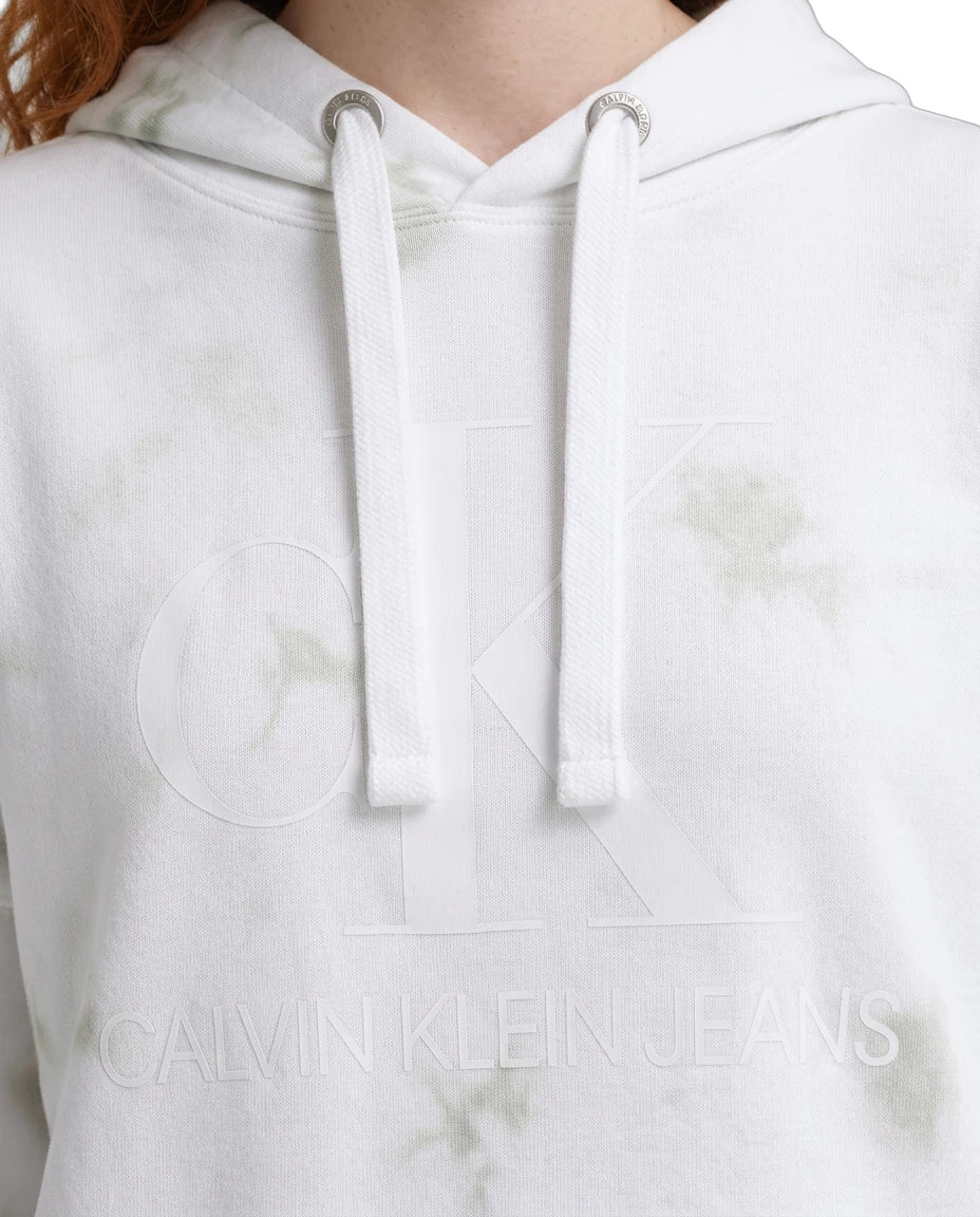 White Calvin Klein hoodie with marbled pattern and Calvin Klein Jeans logo