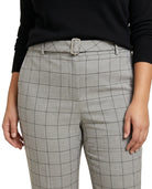 Gray Calvin Klein checkered pants with a belt on a white background