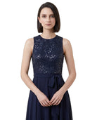 Navy blue Calvin Klein dress with sequin detailing on a white background