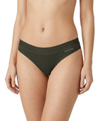 Person wearing olive green Calvin Klein underwear on a white background