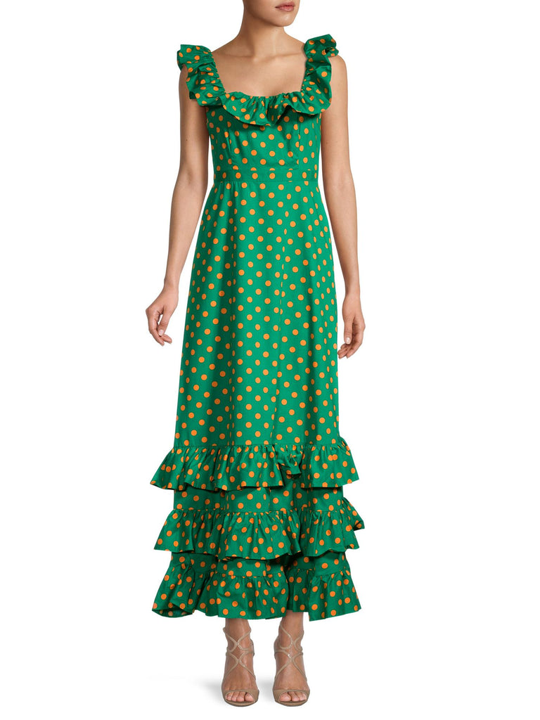 BCBGMAXAZRIA Women Polka Dot Tiered Dress Malachite