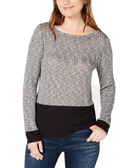 INC International Concepts Women Layered Look Knit Top Deep Black