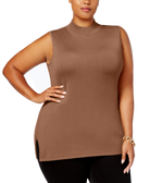JM Collection Women Plus Mock Neck Sleeveless Sweater Red Maple