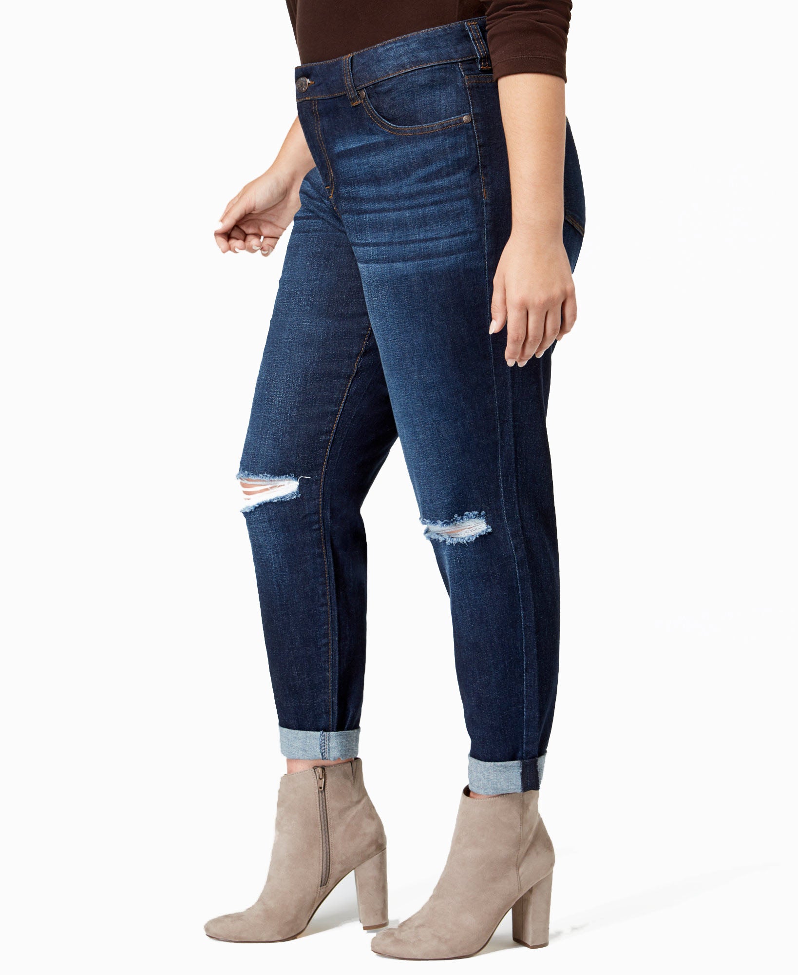 Celebrity Pink Women Plus Trendy Ripped Girlfriend Jeans