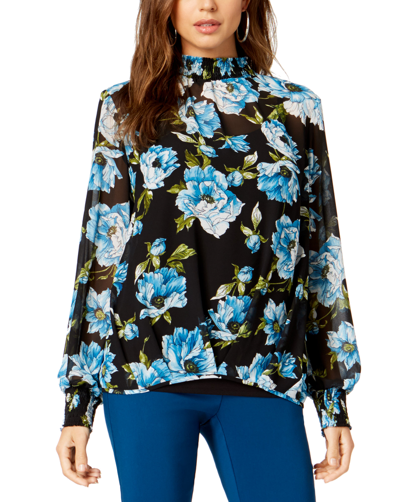 Alfani Women Printed Tiered Sleeve Top Bella Bloom