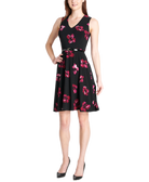 Tommy Hilfiger Women Floral Belted Fit & Flare Dress Black Multi
