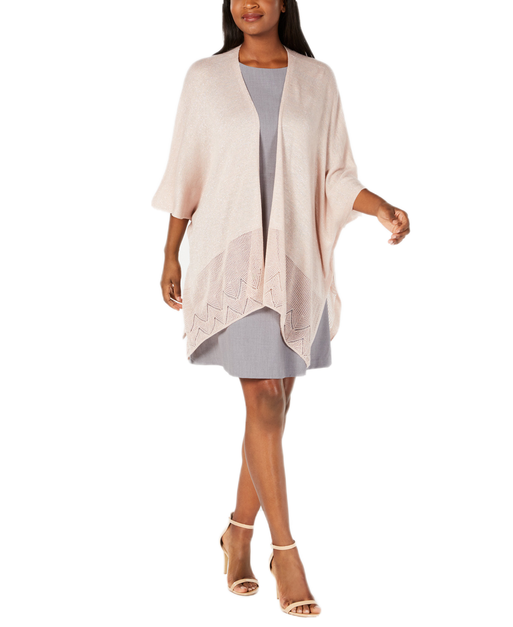 Cejon Metallic Pointelle Border Evening Wrap Ivory Gold