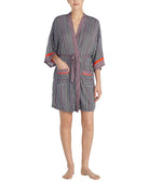 Layla Women Mixed Print Short Wrap Robe Black Stripe