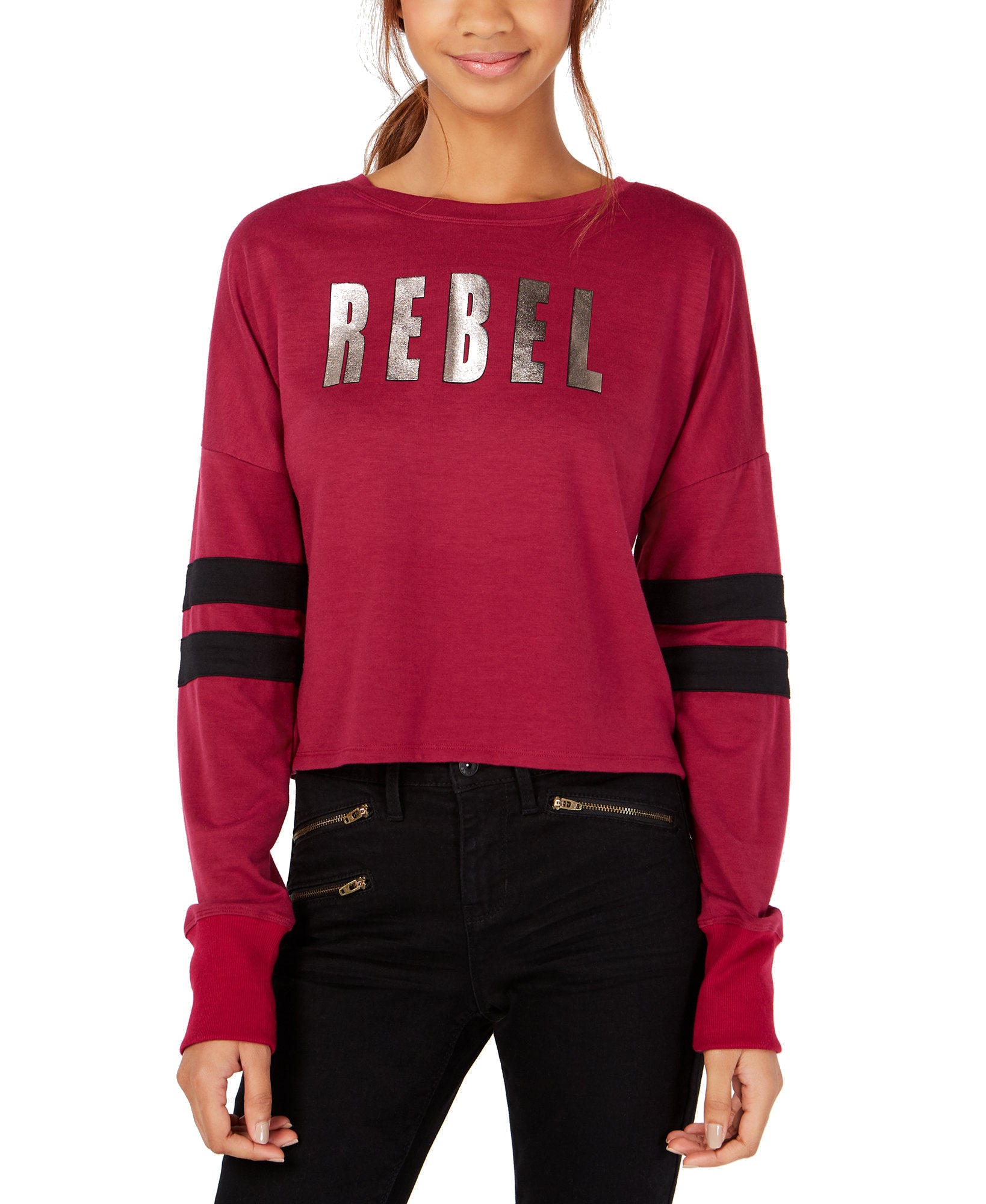 Material Girl Metallic Graphic Varsity Stripe T Shirt Raspberry