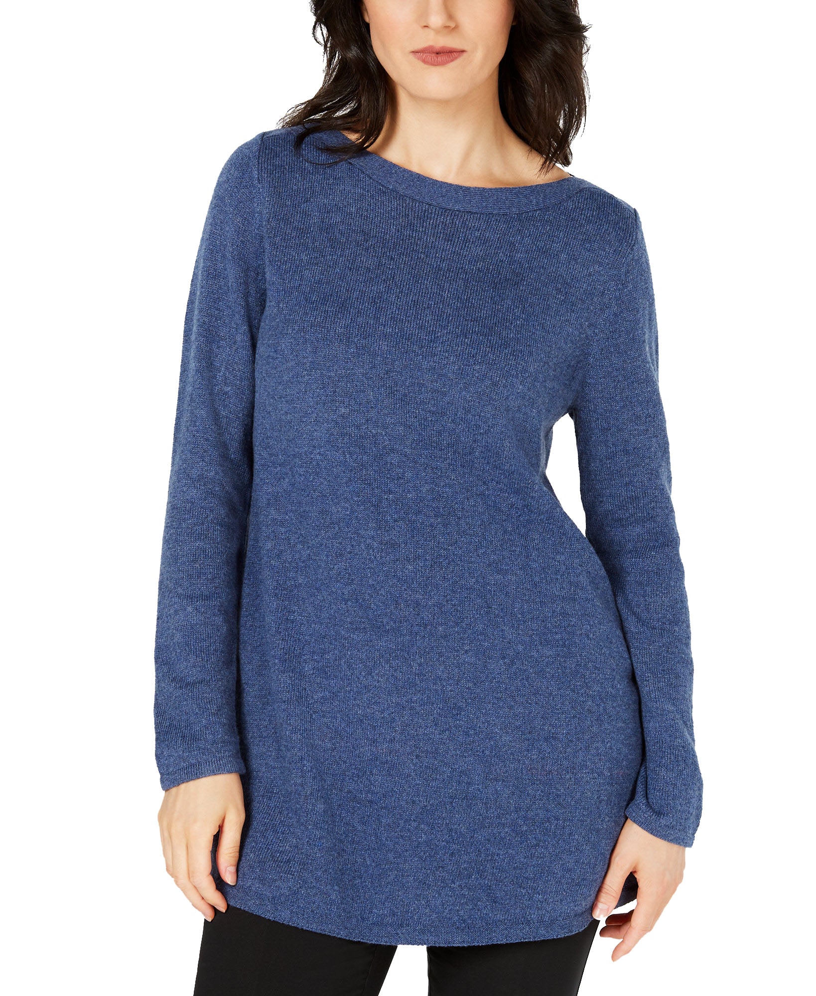Karen Scott Women Solid Curved Hem Tunic Heather Indigo