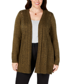 Karen Scott Women Plus Pointelle Open Front Cardigan Dark Olive