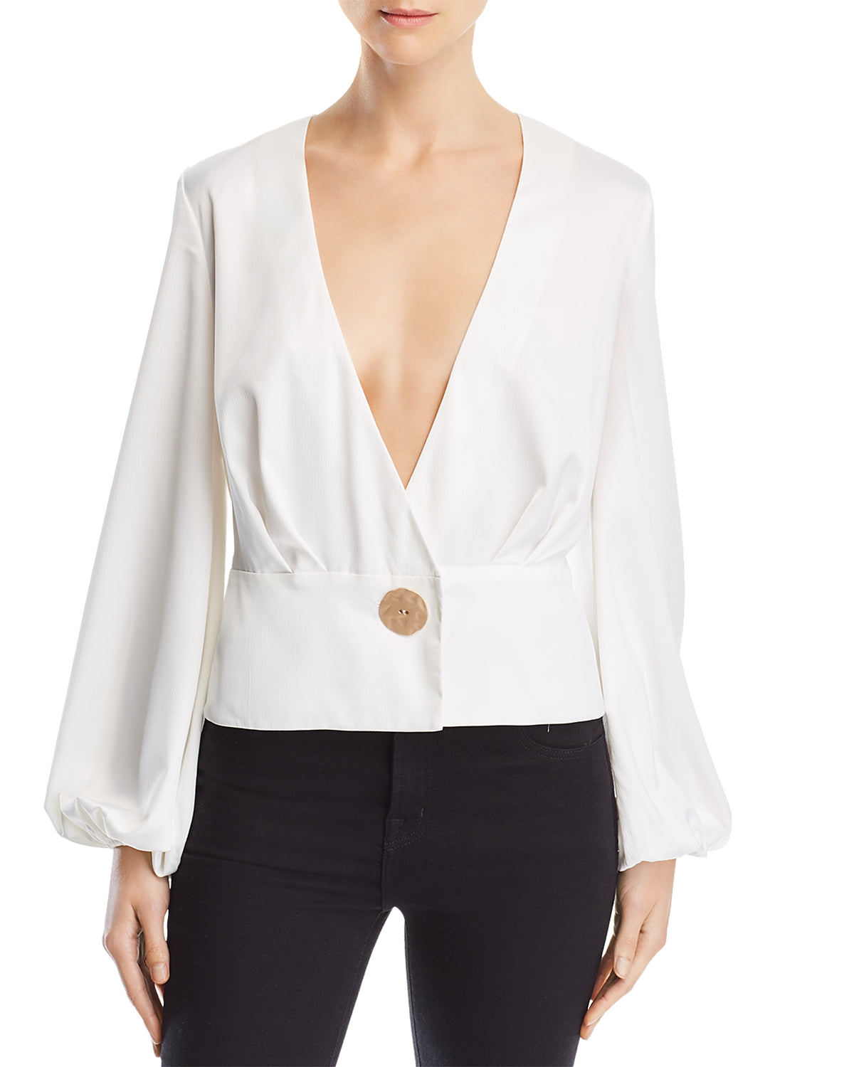 Finders Keepers Women Pompeii Front Button Peplum Blouse Ivory