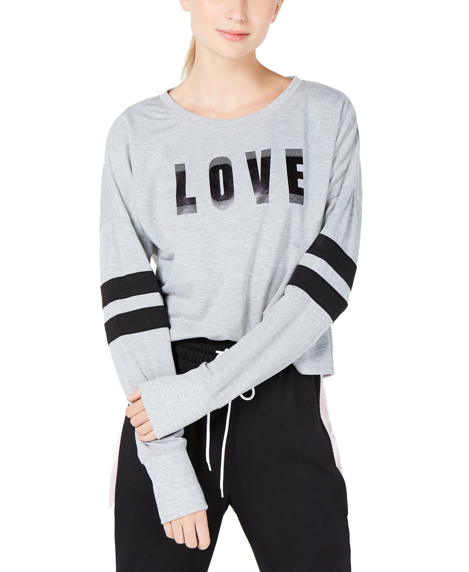 Material Girl Metallic Graphic Varsity Stripe T Shirt Heather Grey