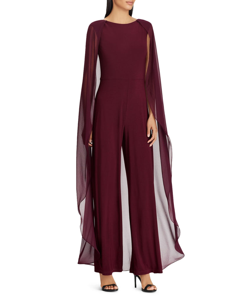 LAUREN Ralph Lauren Women Cape Overlay Jumpsuit Cordovan