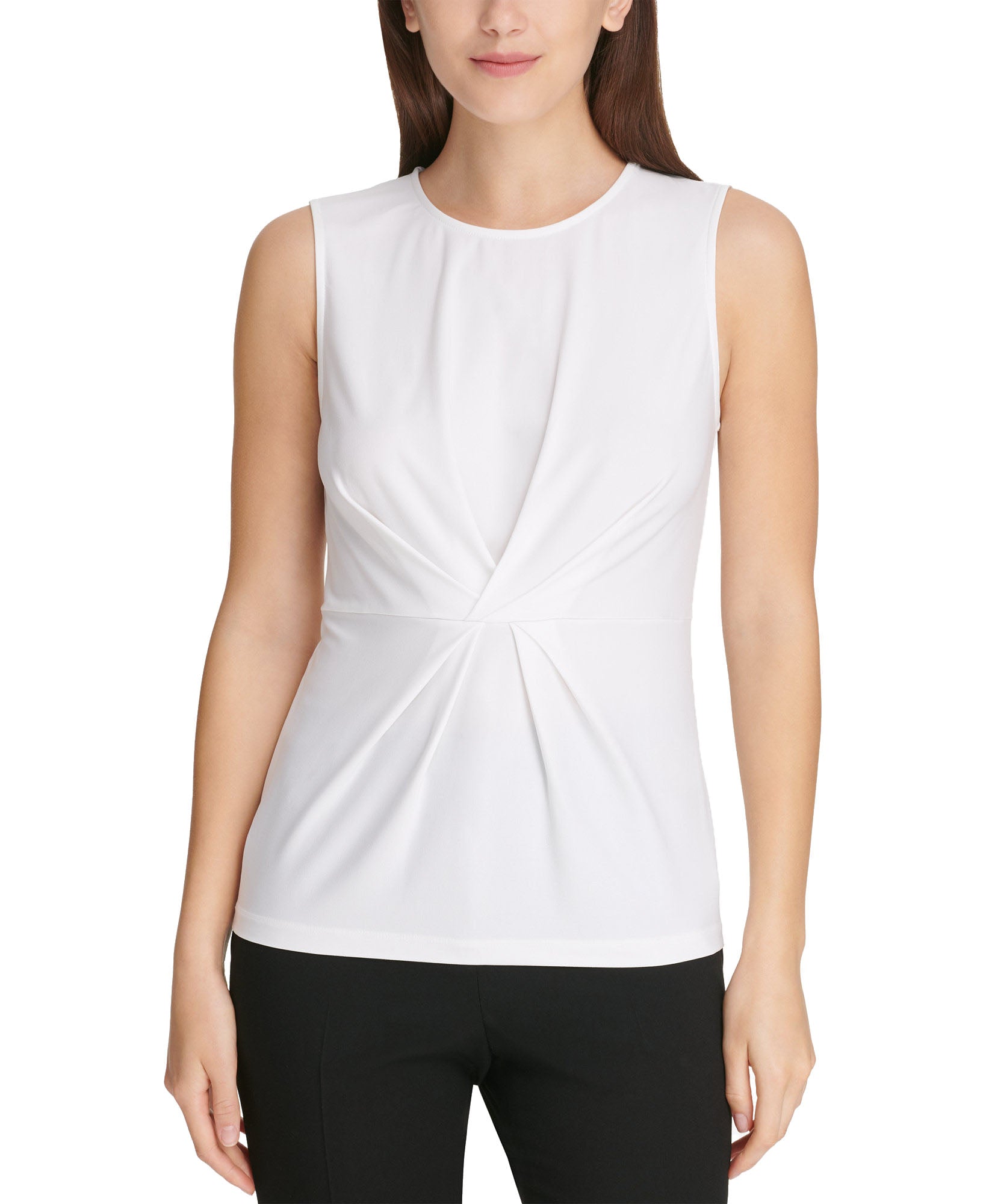 DKNY Women Center Pleat Top Linen White
