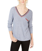 Hippie Rose Stripe Trimmed V Neck Sweater Breeze Combo