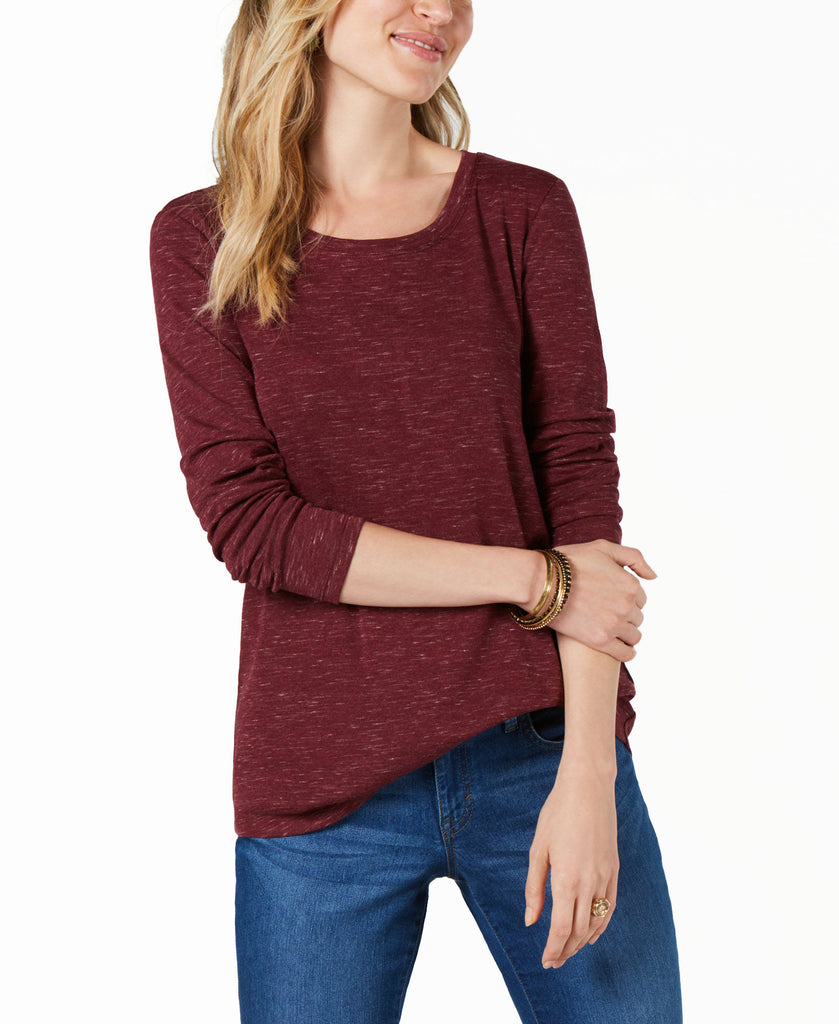 Style-&-Co-Women-Long-Sleeve-T-Shirt-Scarlet-Wine