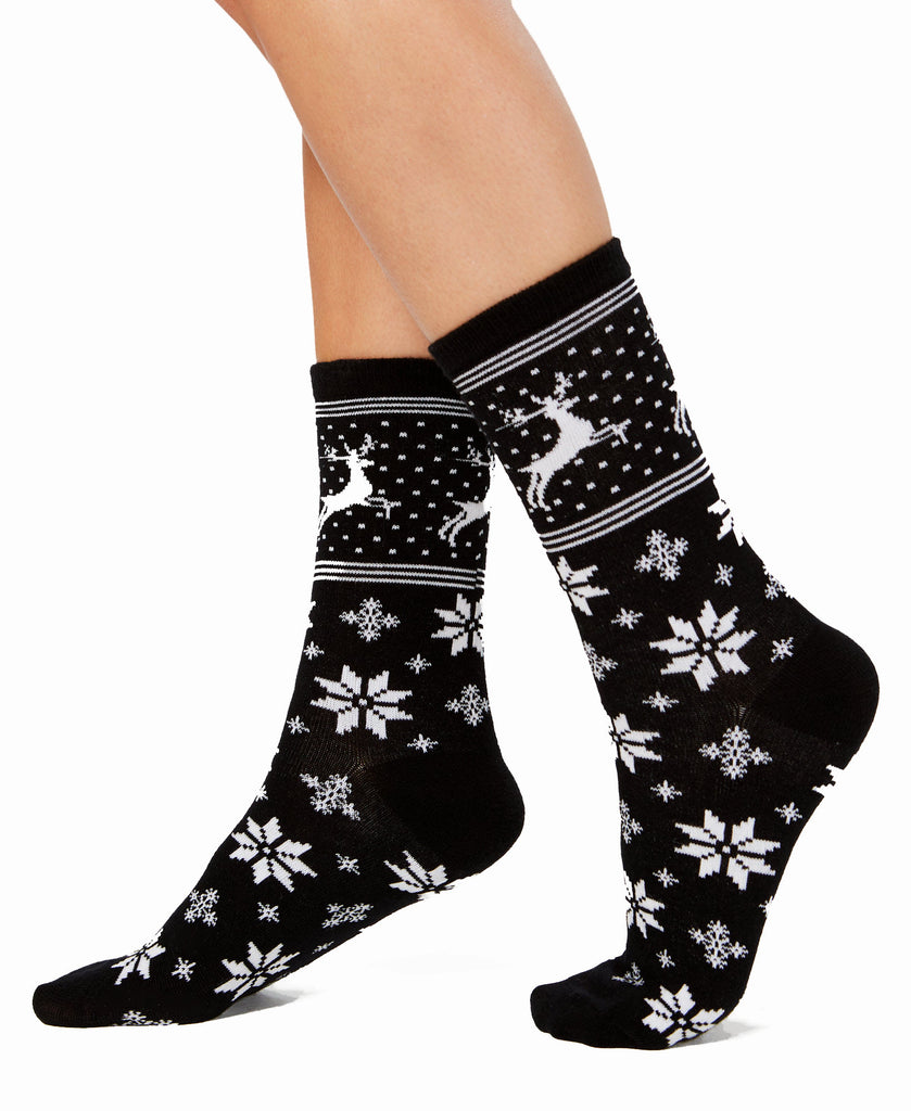 Charter Club Women Norwegian Reindeer Socks Black