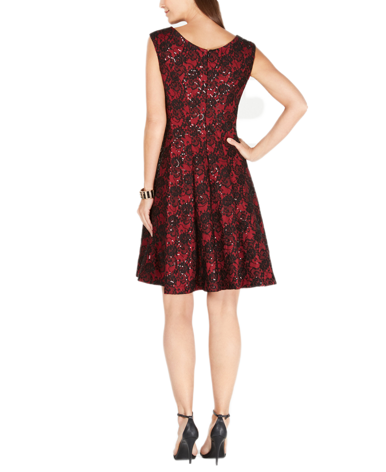 INC International Concepts Women Sequined Lace Fit & Flare Dress