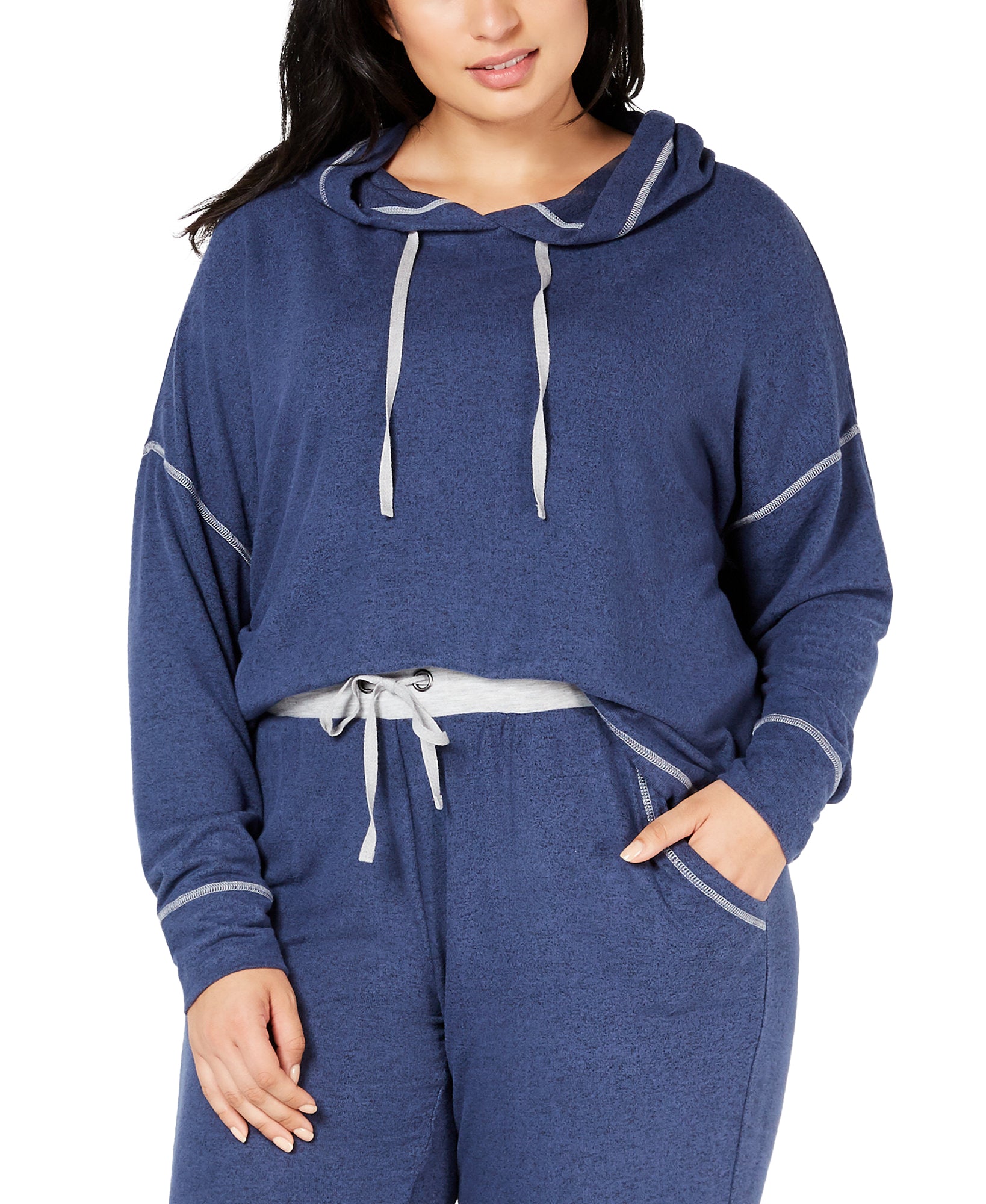 Alfani Women Plus Brushed Hacci Knit Hoodie Industrial Blue