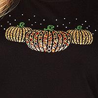 Karen Scott Women Plus Halloween Jewel Pumpkin Cotton Embellished 3 4 Sleeve Top