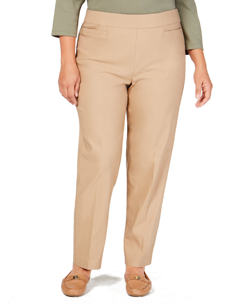 Alfred Dunner Women Plus Classic Allure Tummy Control Pull On Pants Tan