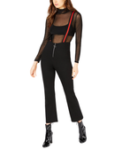Waisted Women Striped Overalls Black