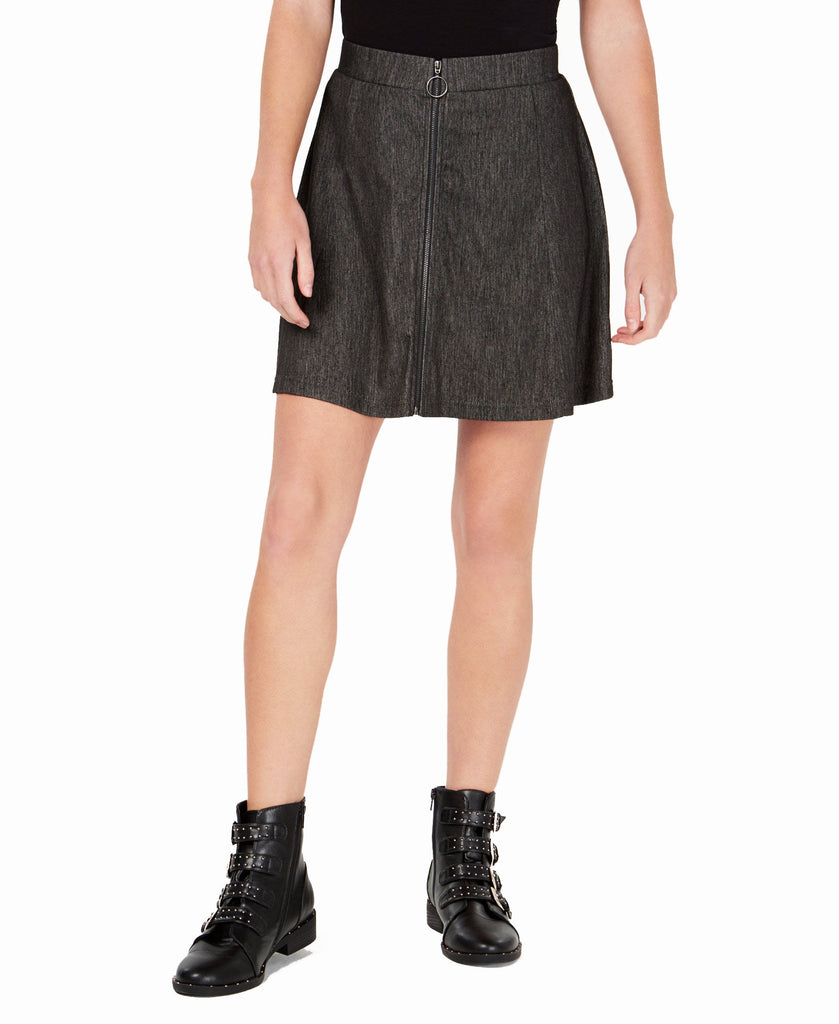 Ultra Flirt Juniors Zip Front Marled Skater Skirt Black Denim