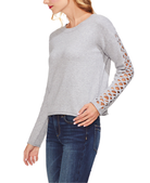 Vince Camuto Women Lattice Sleeve Sweater Light Heather Grey