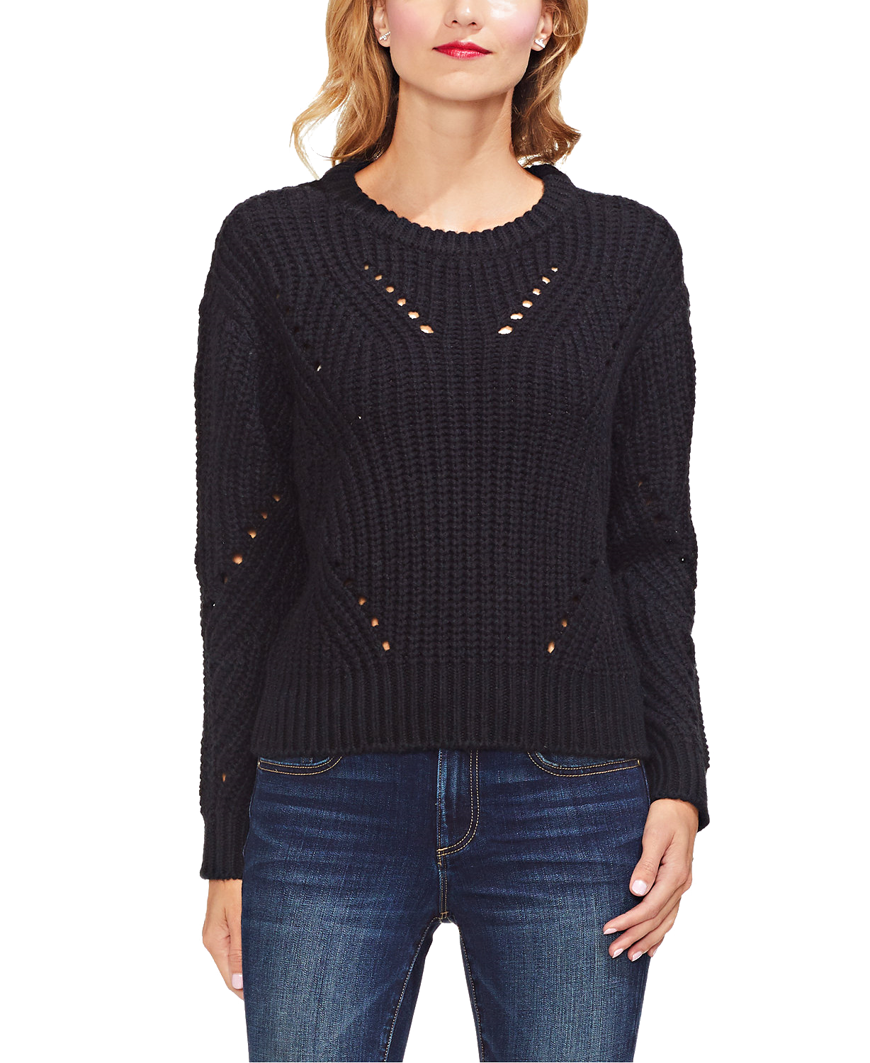 Vince Camuto Women Pointelle Accented Sweater Rich Black