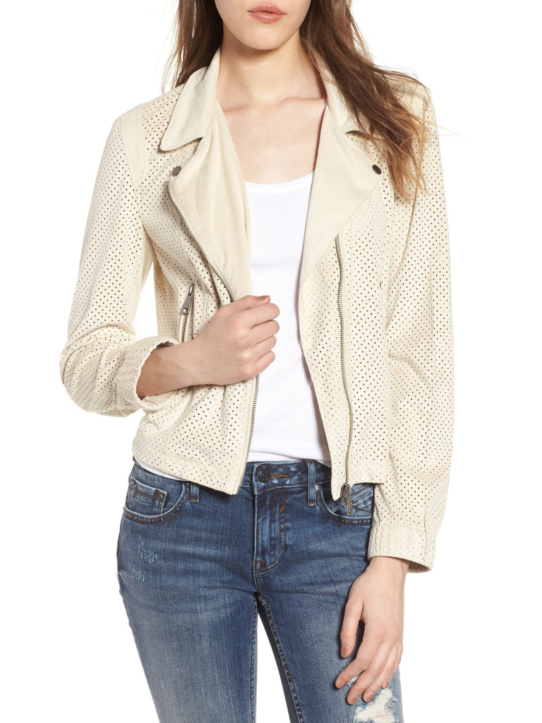 Vigoss Women Perforated Faux Suede Moto Jacket Cloud