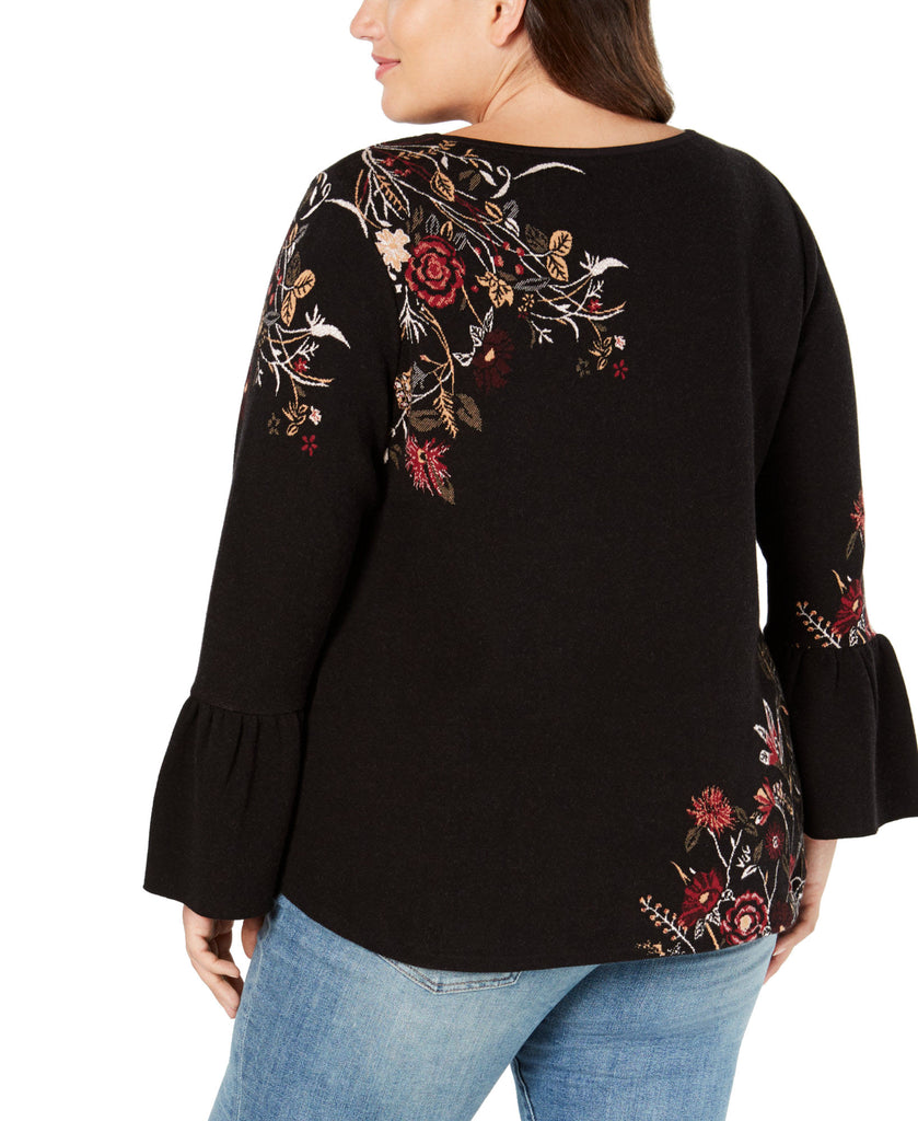 Style & Co Women Plus Cotton Jacquard Bell Sleeve Sweater