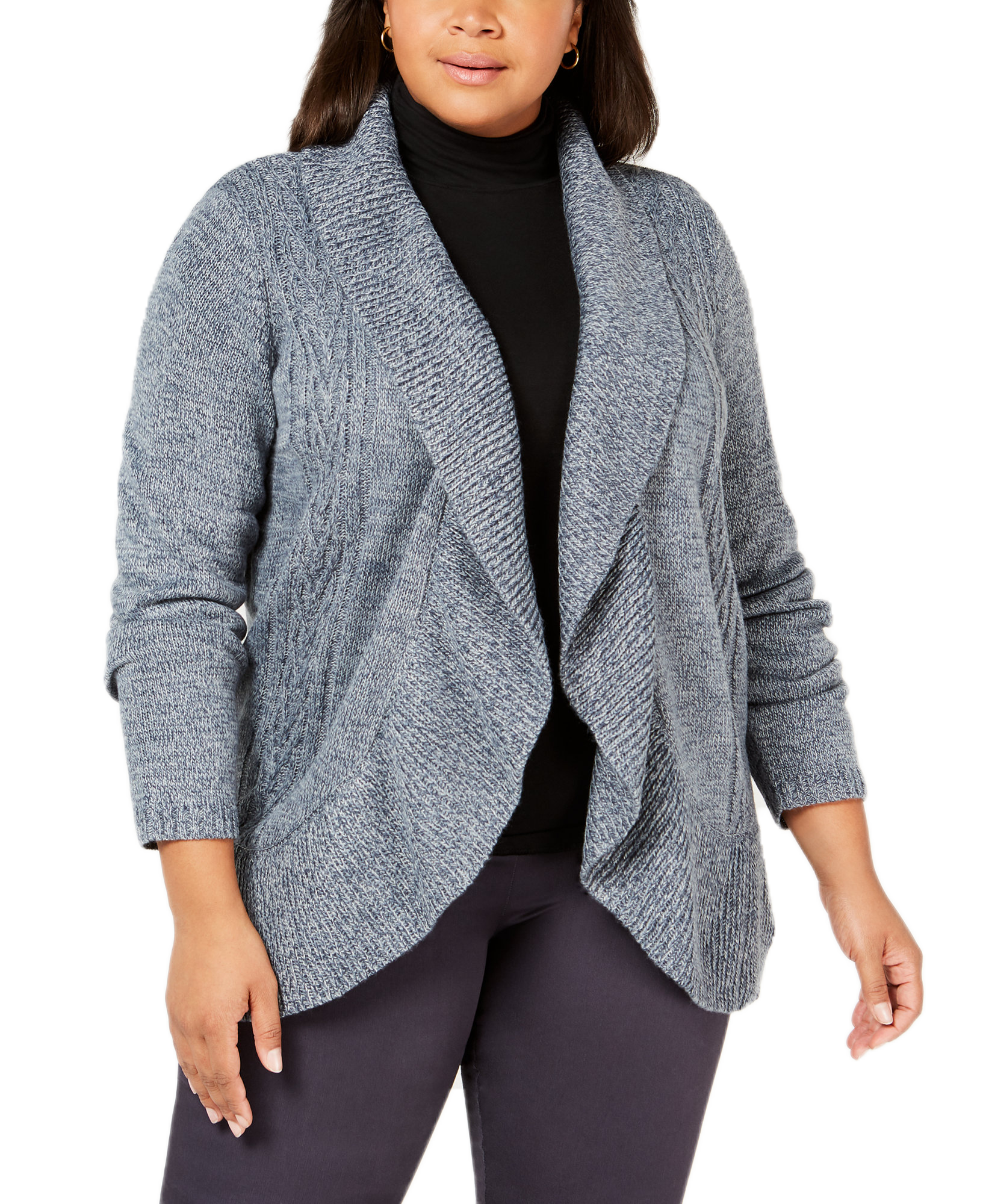 Karen Scott Women Plus Cocoon Cardigan Sweater Blue Mirage Marl