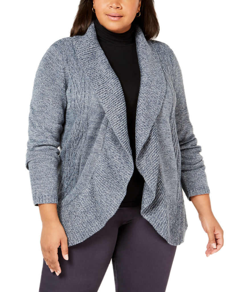 Karen Scott Women Plus Cocoon Cardigan Sweater Blue Mirage Marl