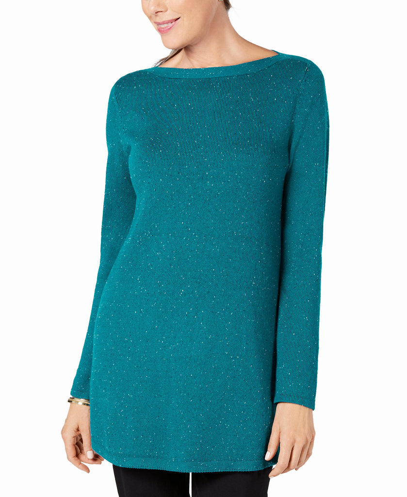 Karen Scott Women Textured Tunic Sweater True Teal Neps