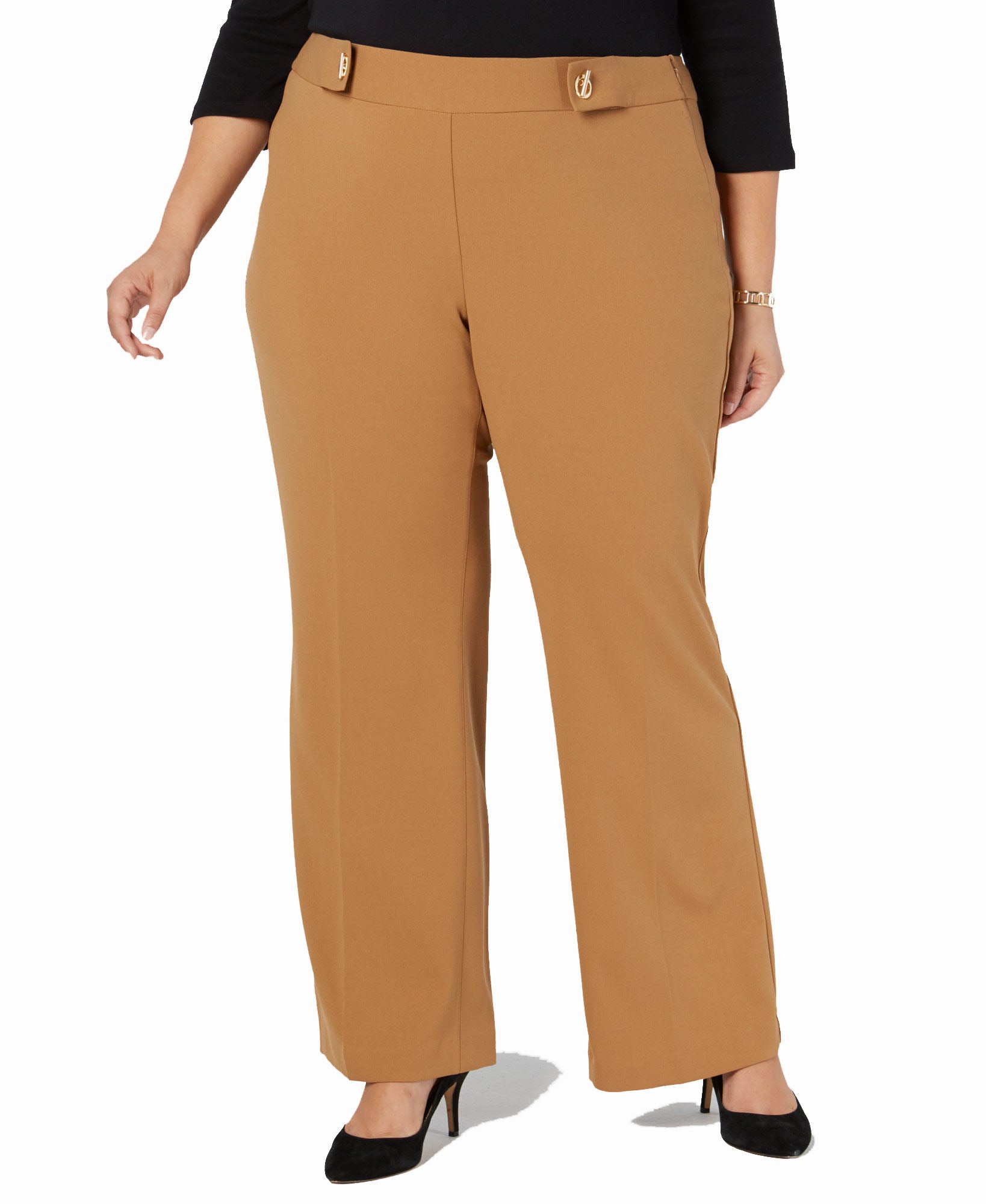 INC International Concepts Women Plus Grommet Detail Wide Leg Pants Camel