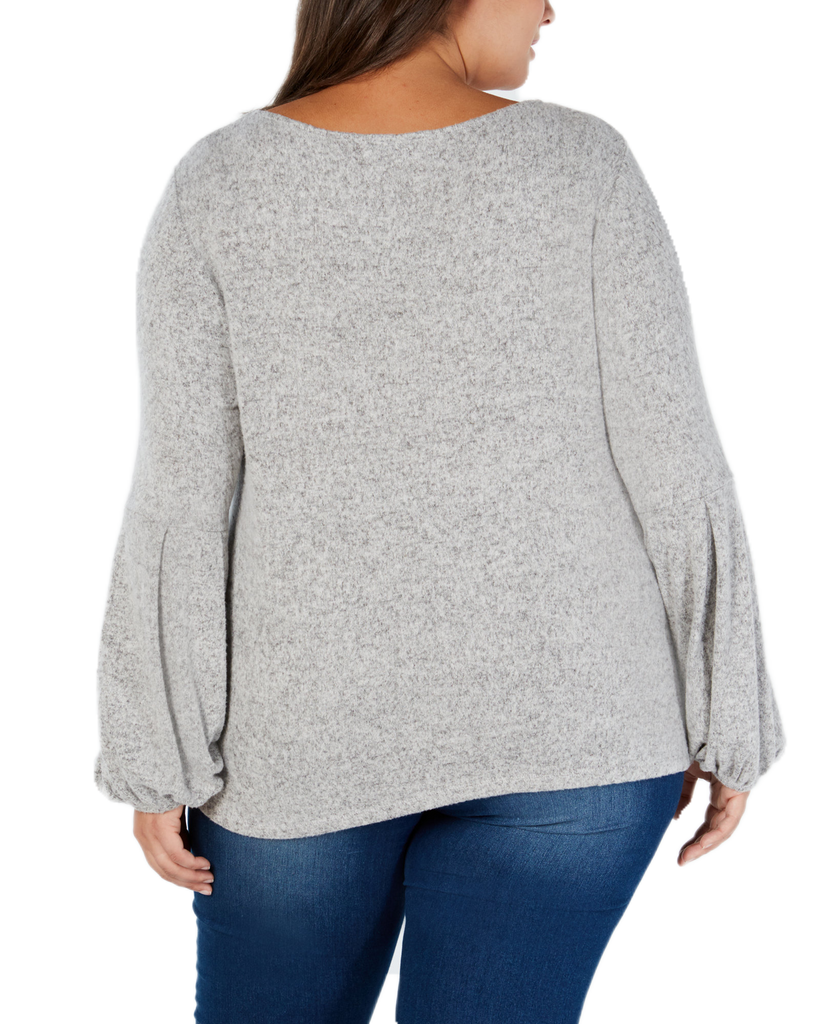 INC International Concepts Women Plus Pearl Embellished Puff Sleeve Sweater