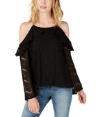 Ultra Flirt Lace Cold Shoulder Top Black