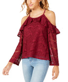 Ultra Flirt Lace Cold Shoulder Top Wine