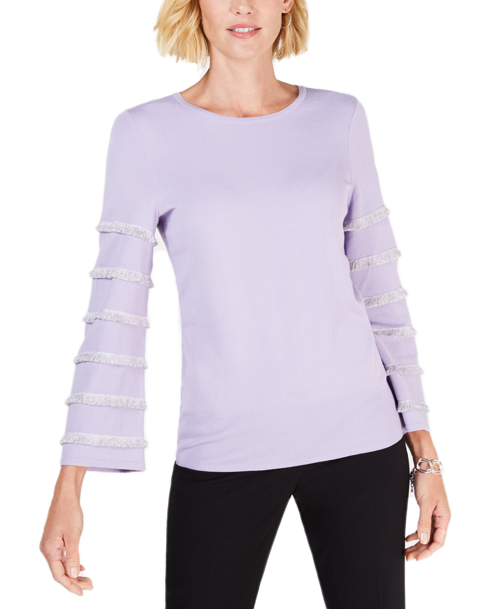 Alfani Women Tiered Fringe Pullover Modern Lilac